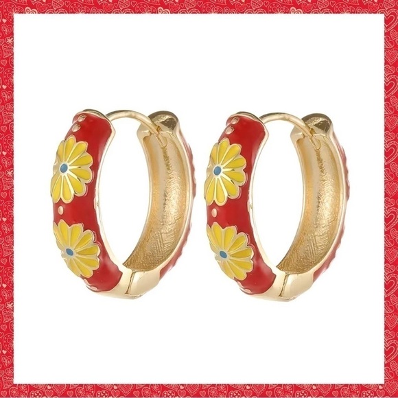 Red Enamel Huggie Earrnings #617 - Picture 1 of 4